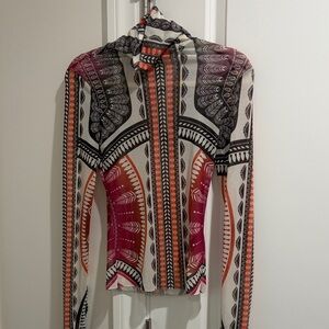 Elegant Women's Blouse with Brown and cream tribal Accents